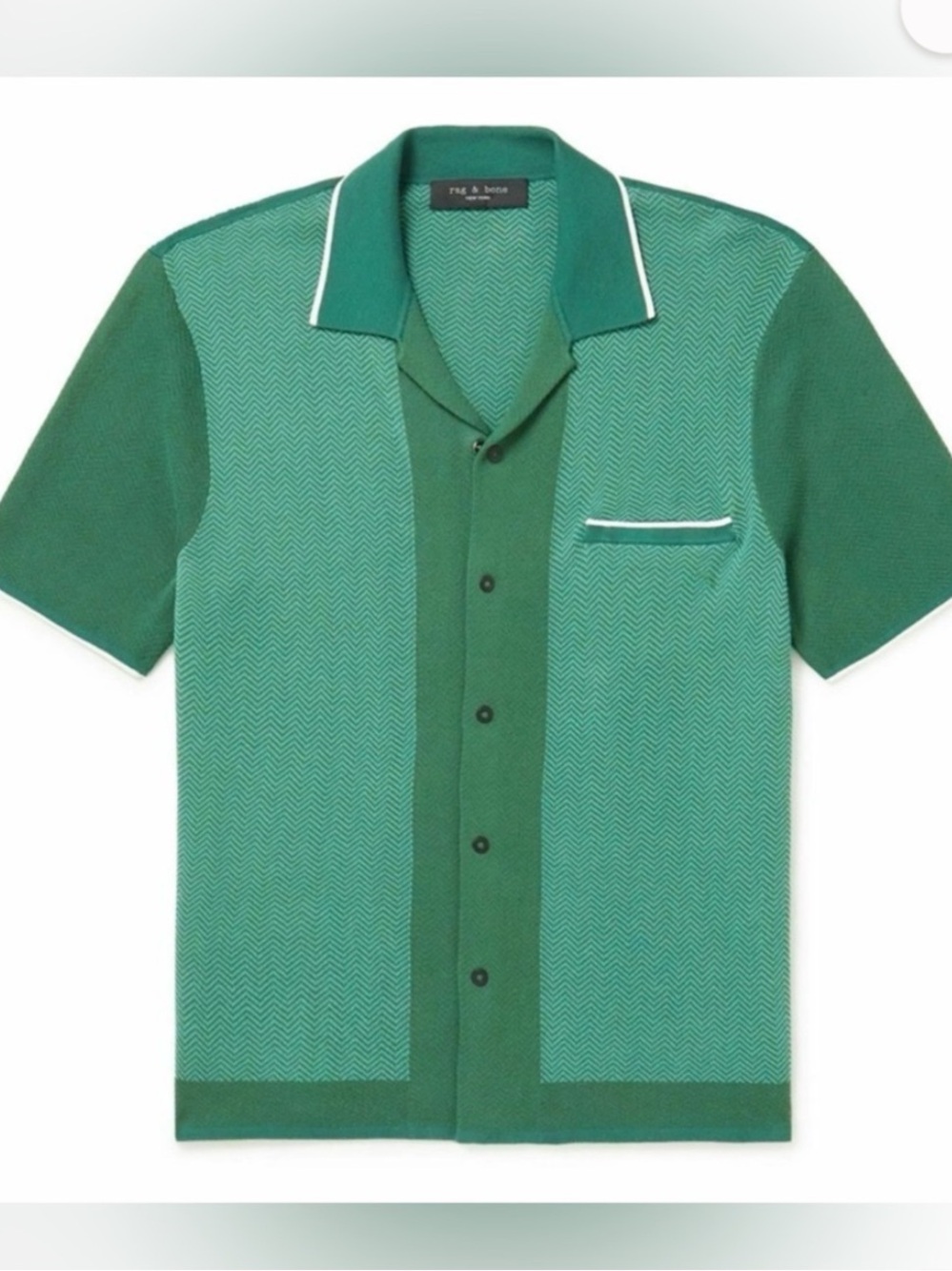 Rag & Bone - Avery Camp-Collar Herringbone Knitted Shirt - Green Sz. Small